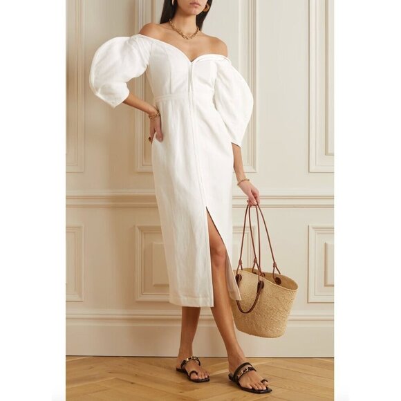 Mara Hoffman Leonara Puff Sleeve Midi Dress Ivory Womens Size 00 - Picture 1 of 15